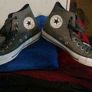Converse gray leather high tops
